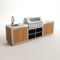 Outdoor Kitchen Island Built for Backyard Entertaining, Teak Cabinet Faces, Stainless Steel Worktops, High-Performance Grill