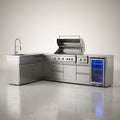 Outdoor Kitchen Built for Elite Entertaining, Marine-Grade Steel, 6-Burner Grill, Built-In Refrigerator