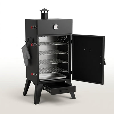 Vertical Smoker Built for Competition Results, Insulated Cabinet, Stainless Steel Racks, Charcoal Wood