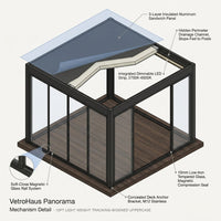 Glass Pavilion Pergola Built to Last Year-Round, Aluminum Frame, Tempered Glass Walls, Integrated LED Lighting — How It Works