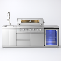 Outdoor Kitchen Built for Elite Entertaining, Marine-Grade Steel, 6-Burner Grill, Built-In Refrigerator