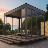Glass Pavilion Pergola Built to Last Year-Round, Aluminum Frame, Tempered Glass Walls, Integrated LED Lighting