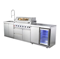 Outdoor Kitchen Built for Elite Entertaining, Marine-Grade Steel, 6-Burner Grill, Built-In Refrigerator