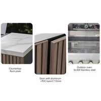 Outdoor Kitchen Island Built for Backyard Entertaining, Teak Cabinet Faces, Stainless Steel Worktops, High-Performance Grill