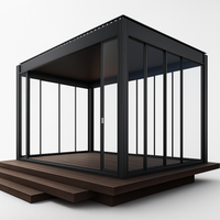 Glass Pavilion Pergola Built to Last Year-Round, Aluminum Frame, Tempered Glass Walls, Integrated LED Lighting